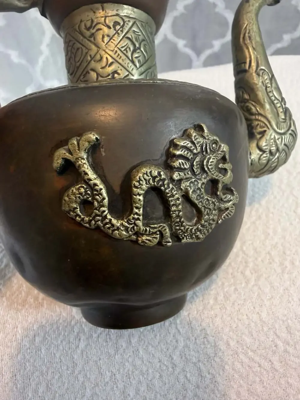 Vintage Handcrafted Tibetan Style Copper and Brass Dragon Teapot Ewer